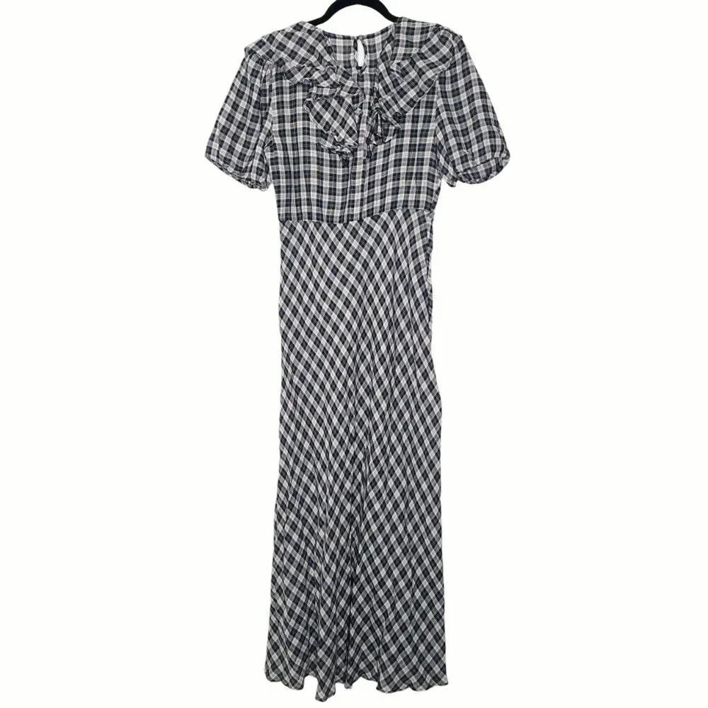Doen Gwyneira Navy Countryside Plaid Ruffle Cotton Midi Dress Size L - Picture 7 of 9